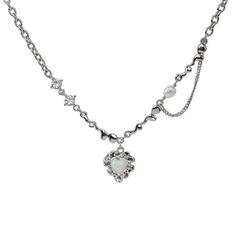 Moonlit Bloom Necklace in Silver and White