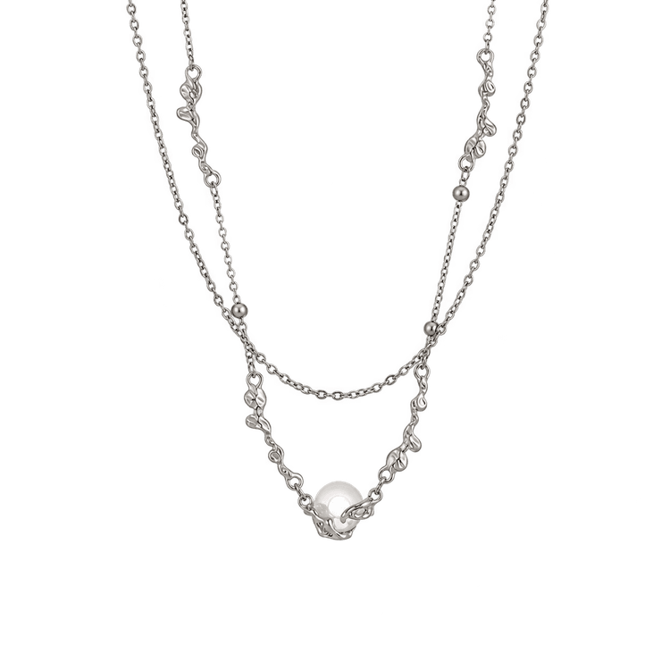 Pearl Heart Layered Necklace in Silver and White