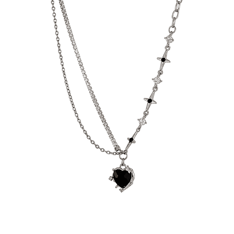 Midnight Heart Necklace in Silver and Black