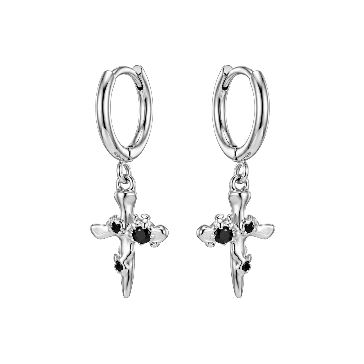 Midnight Cross Hoop Earrings in Silver and Black