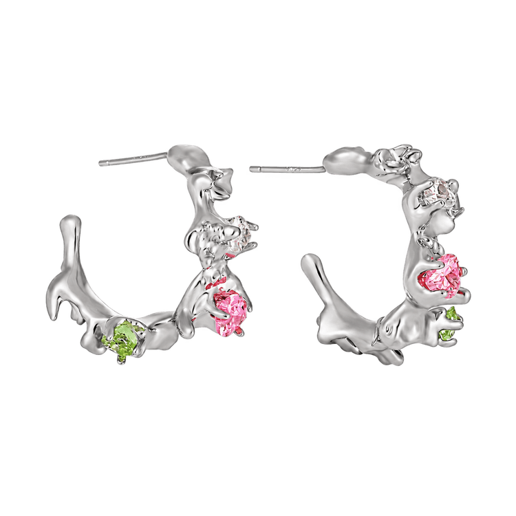 Garden Reverie Earrings in Silver and Pink and Green