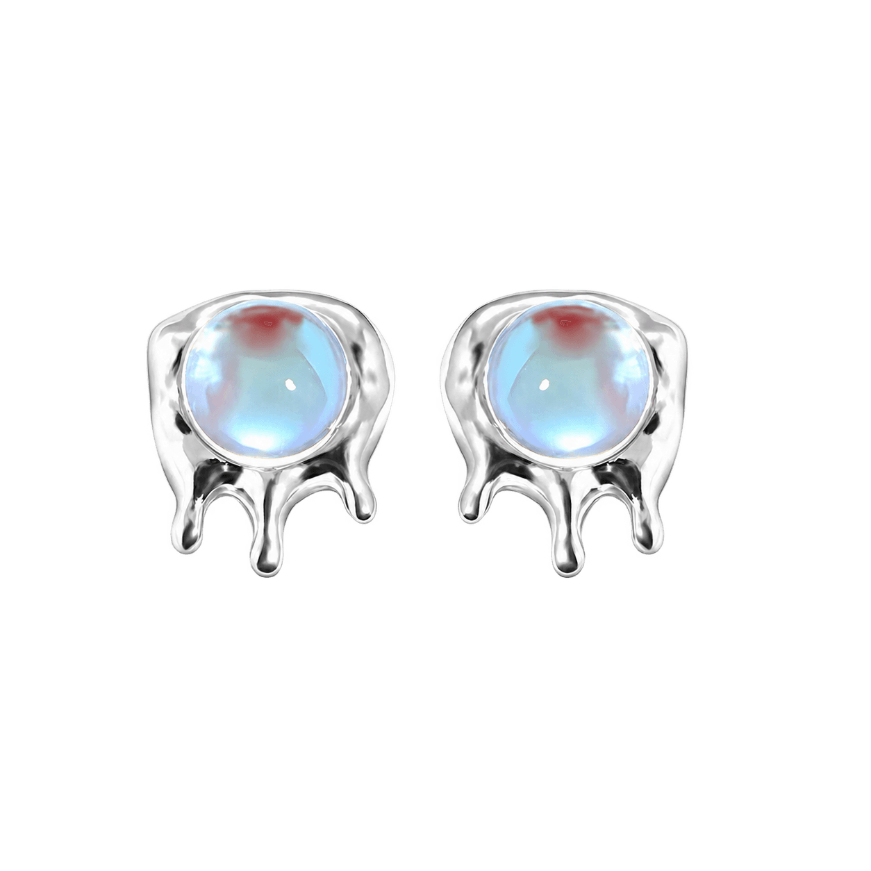 Blue Opal Glow Stud Earrings in Silver and Blue