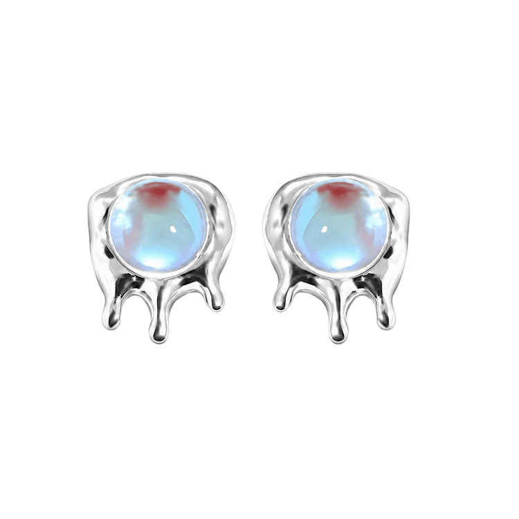 Blue Opal Glow Stud Earrings in Silver and Blue