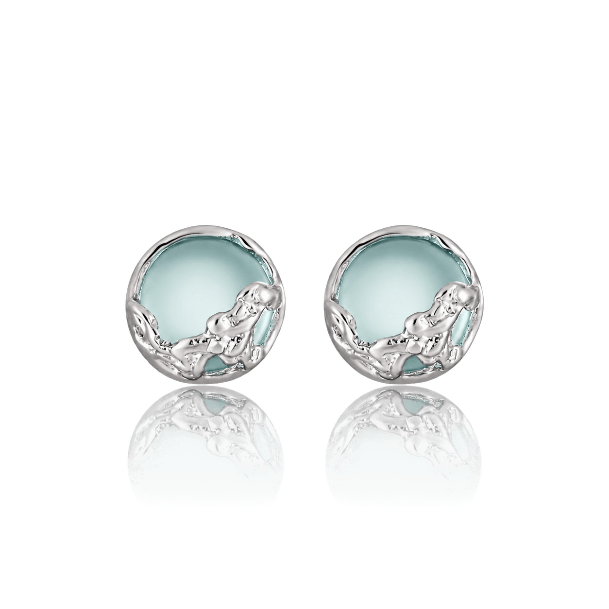 Mint Dew Stud Earrings in Silver and Green