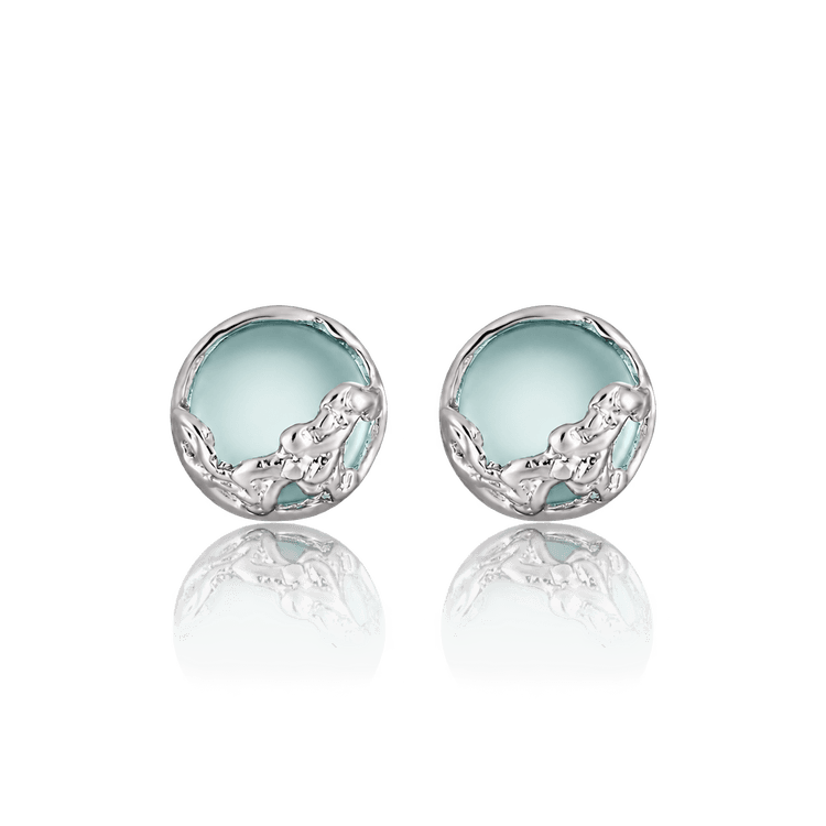 Mint Dew Stud Earrings in Silver and Green