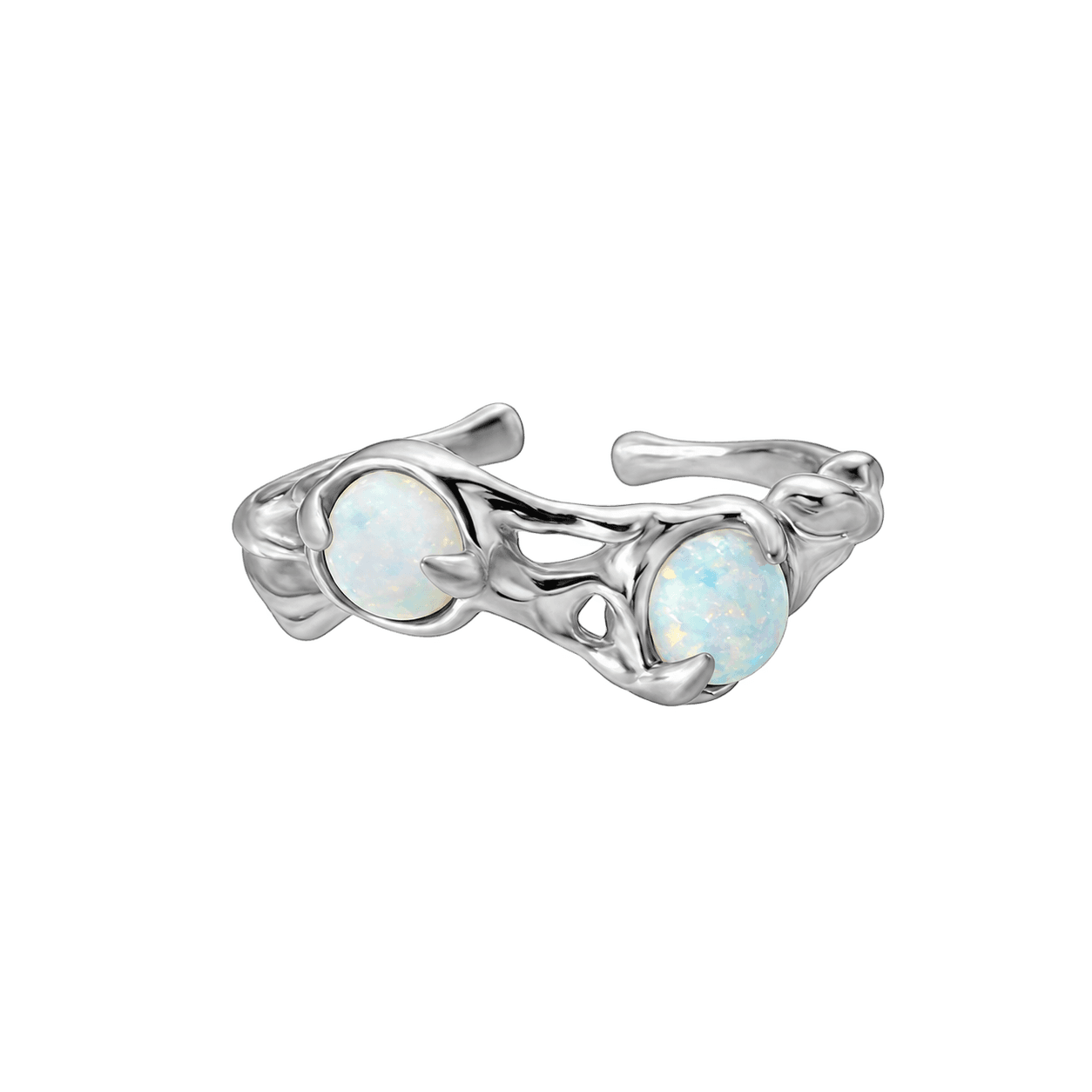 Twin Opal Ring in Silver and White