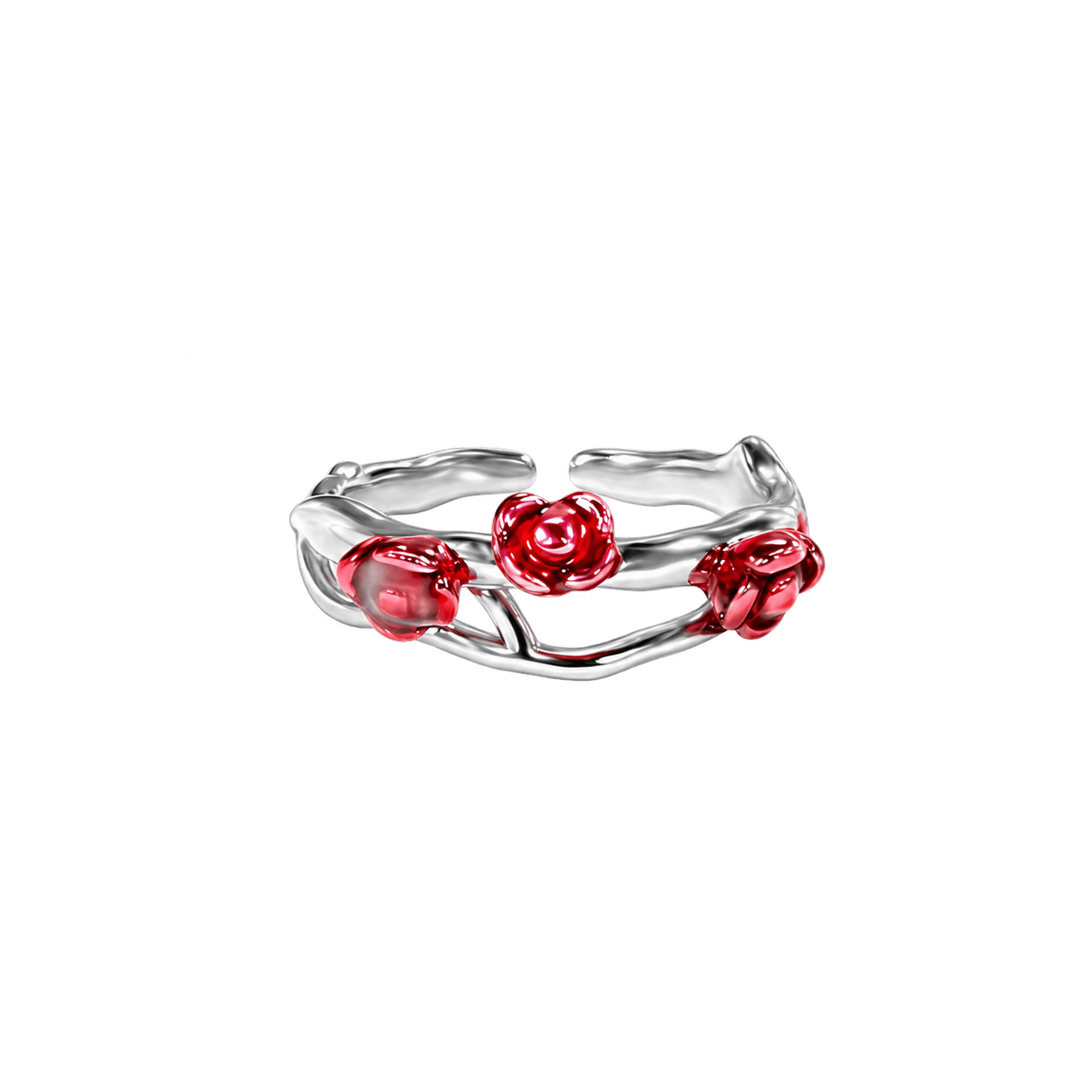 Red Rose Ring in Silver and Red