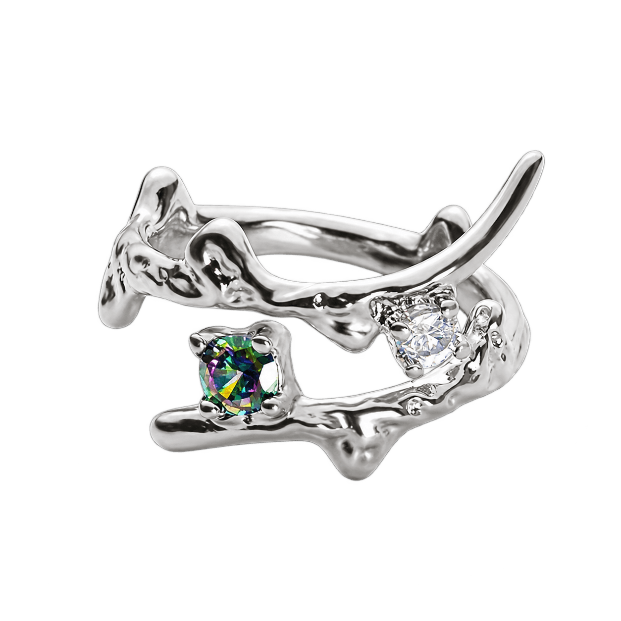 Forest Branch Ring in Silver and Black and Green