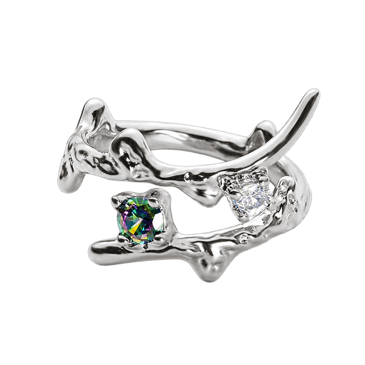 Forest Branch Ring in Silver and Black and Green