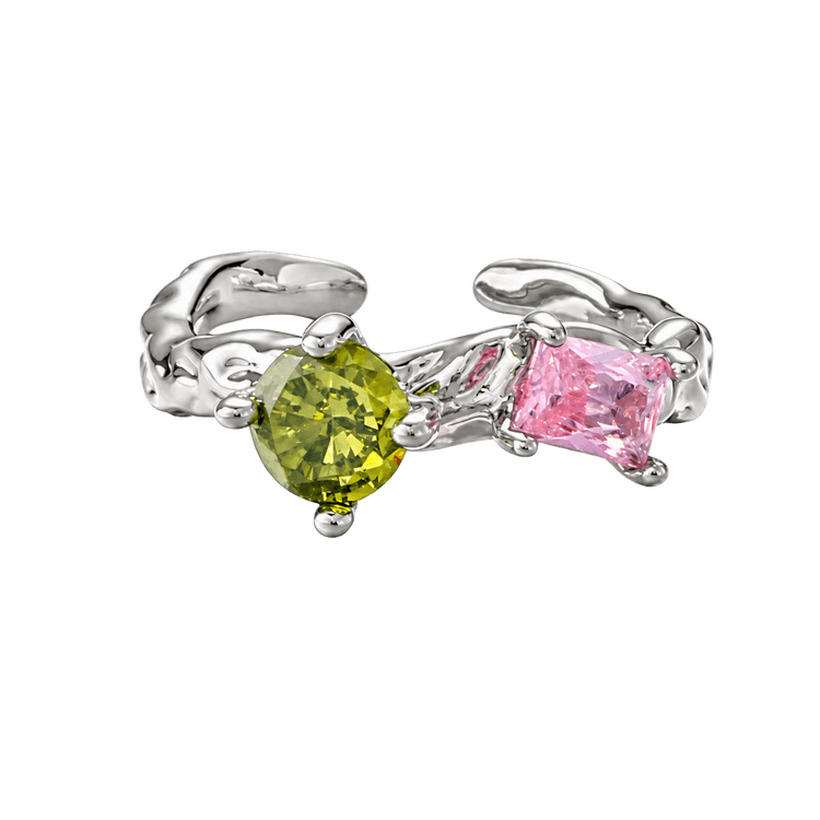 Garden Color Ring in Silver and Green and Pink
