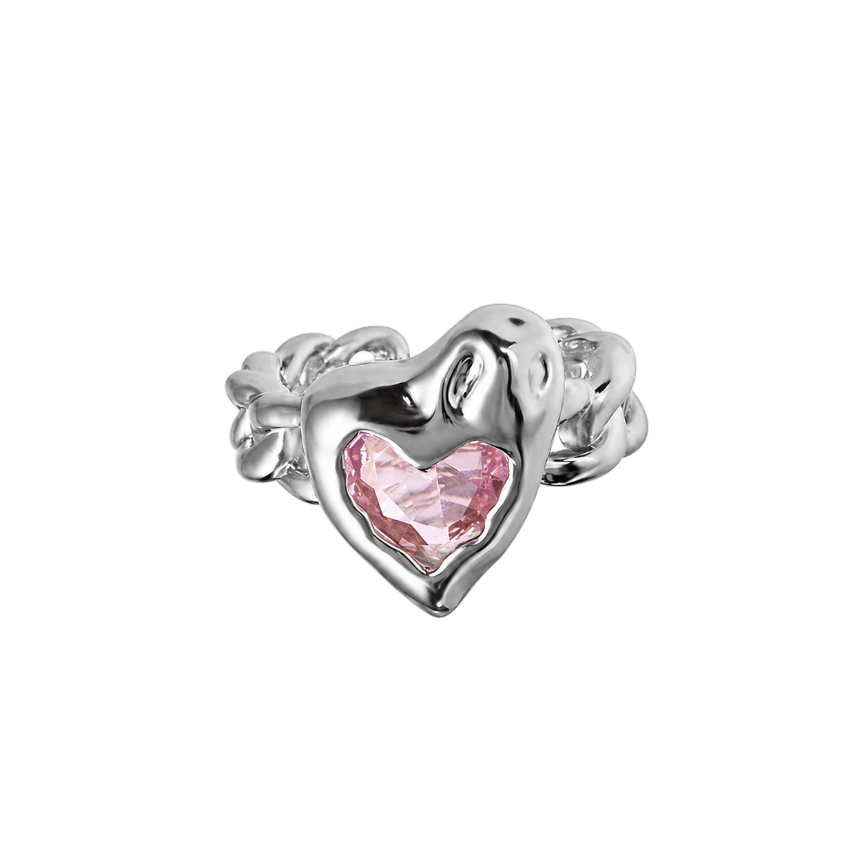 Pink Heart Ring in Silver and Pink
