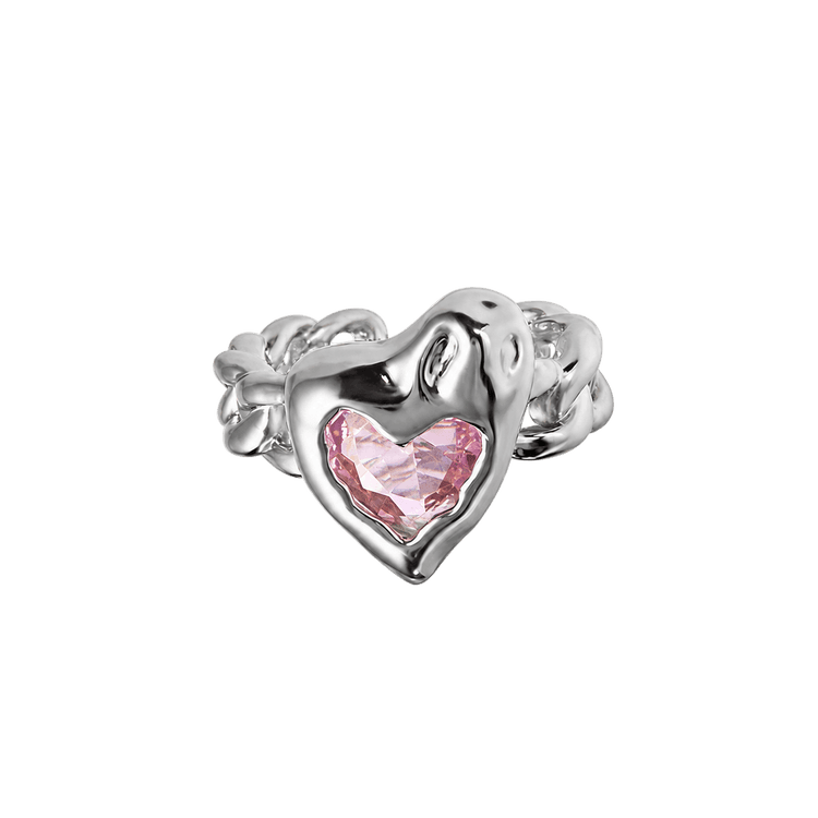 Pink Heart Ring in Silver and Pink