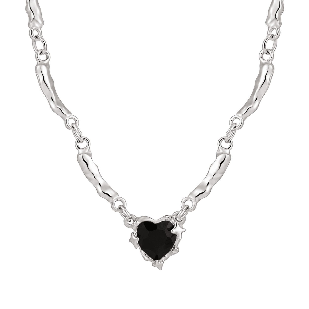 Black Heart Pendant Necklace in Silver and Black