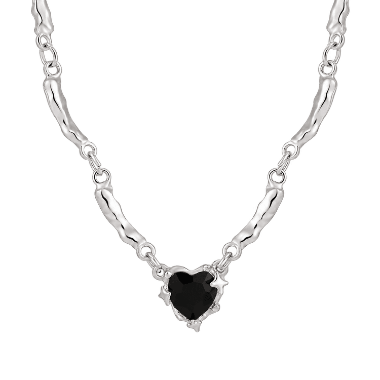 Black Heart Pendant Necklace in Silver and Black