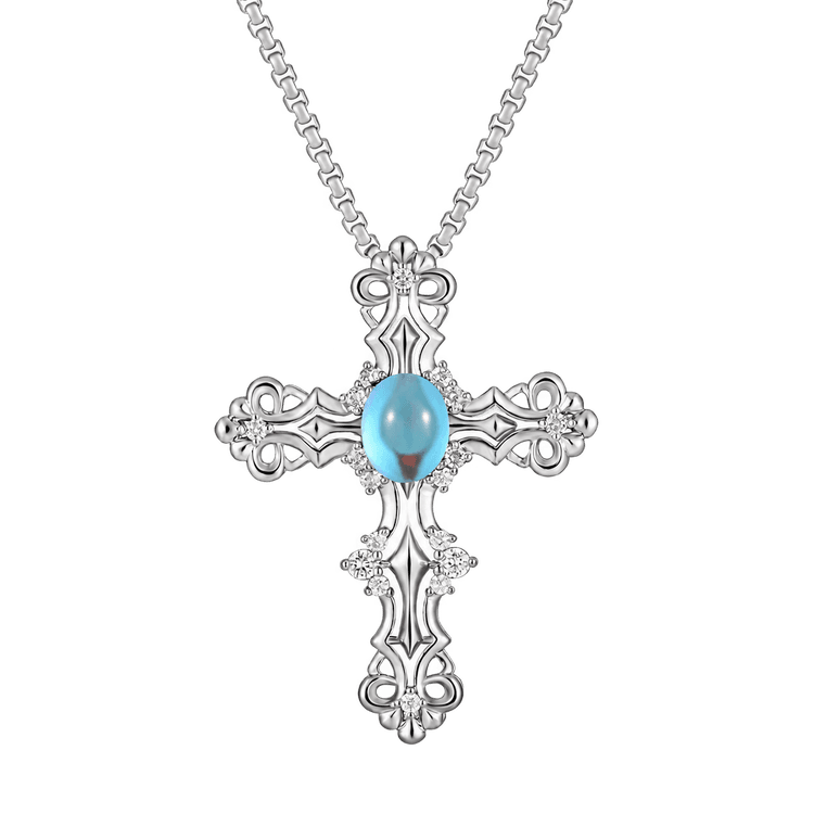 Turquoise Cross Necklace in Silver and Blue
