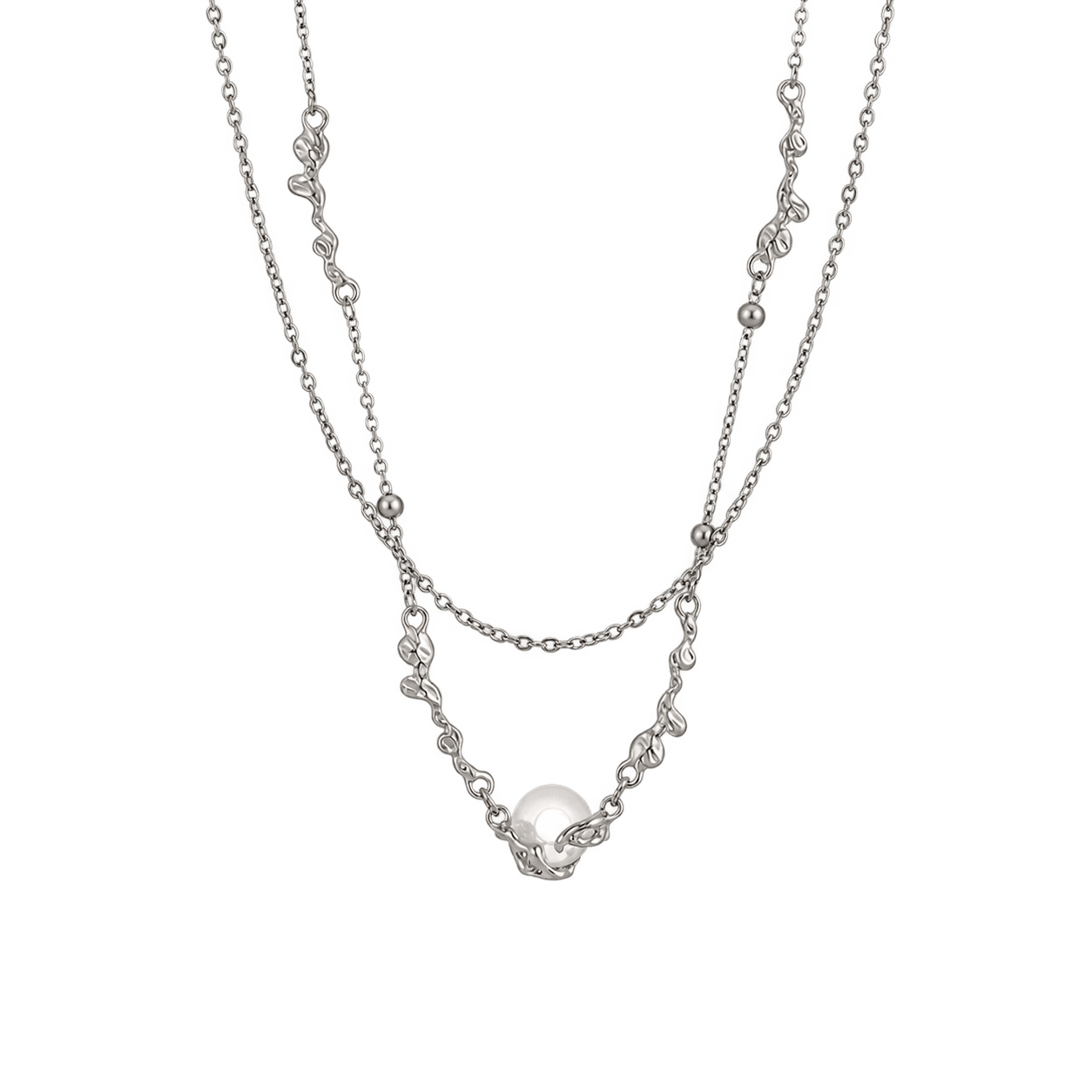 Pearl Heart Layered Necklace in Silver and White