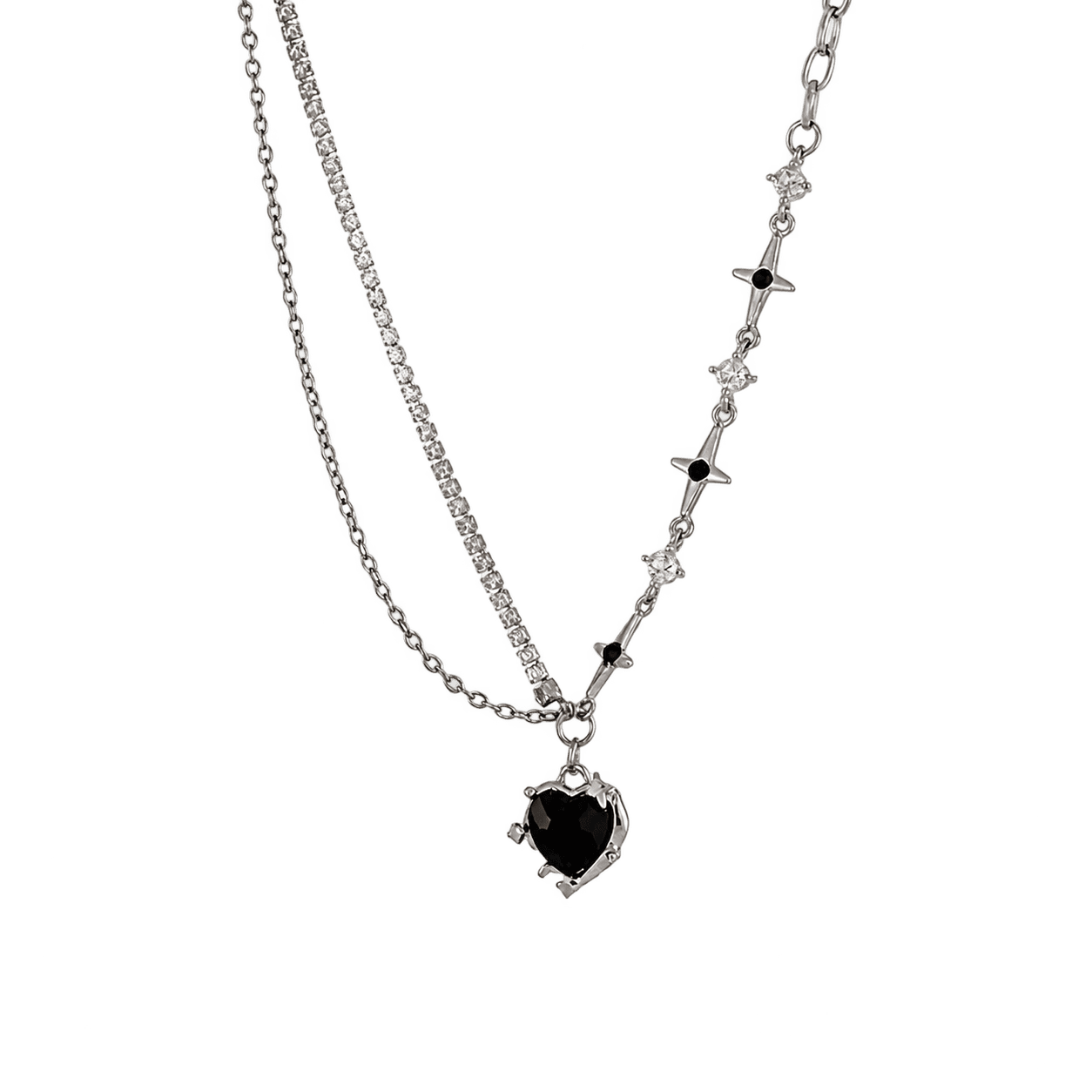 Midnight Heart Necklace in Silver and Black
