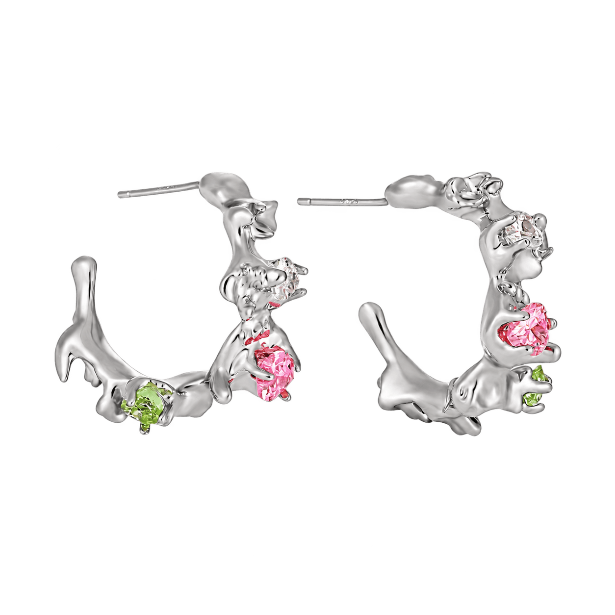 Garden Reverie Earrings in Silver and Pink and Green