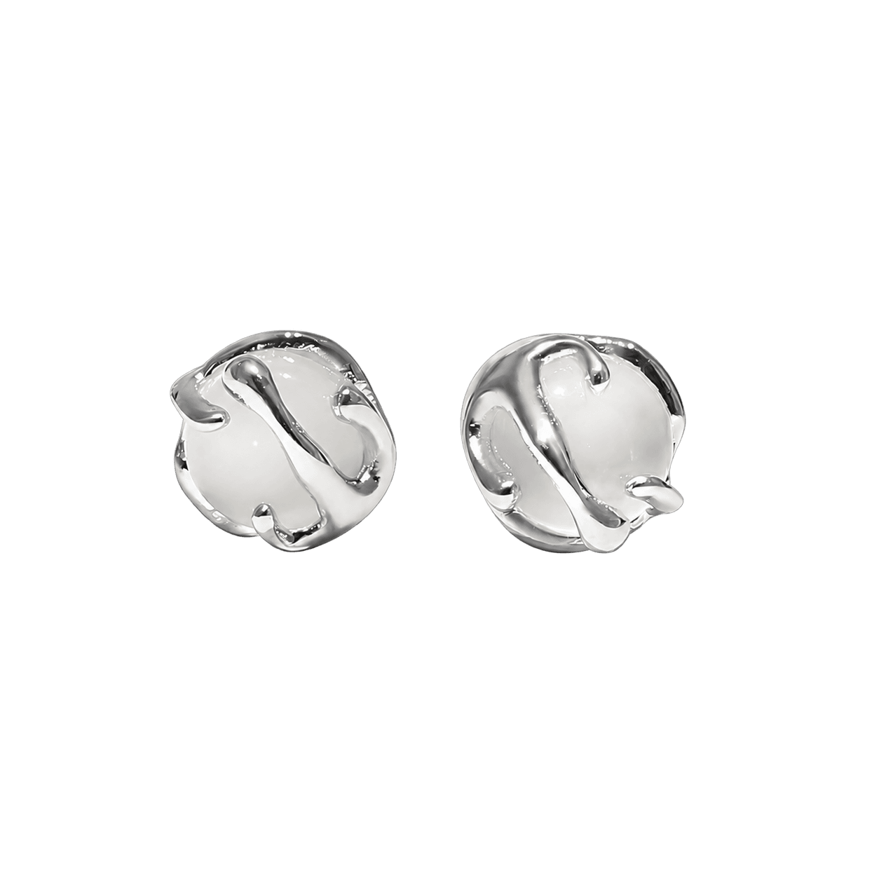 Silver Ripple Stud Earrings in Silver