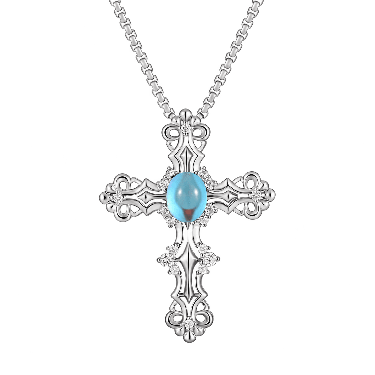 Turquoise Cross Necklace in Silver and Blue